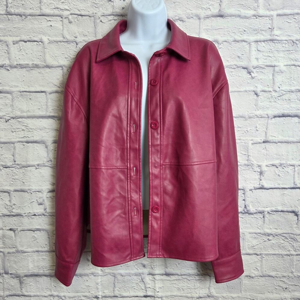 7 For All Mankind Medium Pink Faux Leather Shacket (Shirt Jacket)